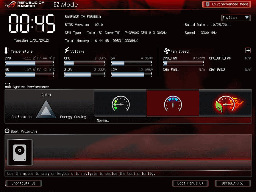 UEFI, меню EZ Mode