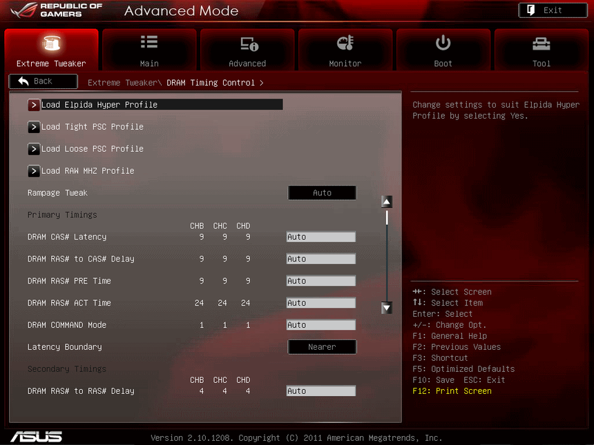 UEFI, меню DRAM Timing Control