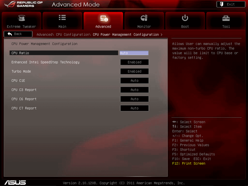 UEFI, меню CPU Configuration / CPU Power Management Configuration