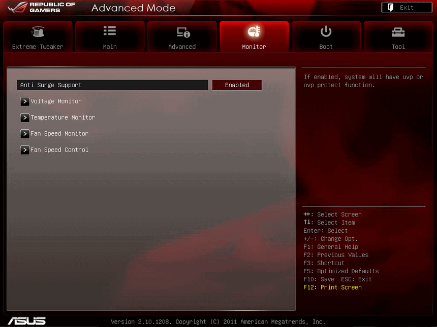 UEFI, меню Monitor
