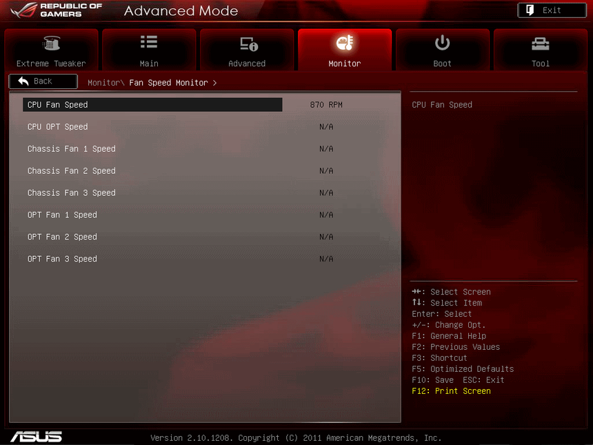 UEFI, меню Fan Speed Monitor