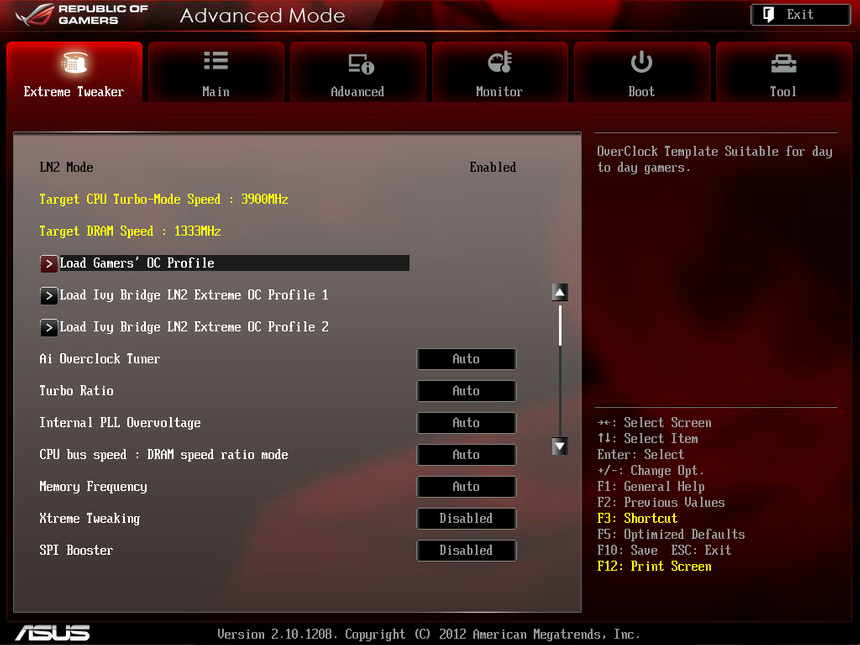 Вкладка Extreme Tweaker