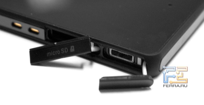 Слот microSD и порт micro-USB на левой грани Sony Xperia Z