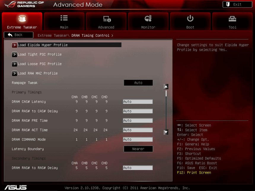 UEFI, меню DRAM Timing Control