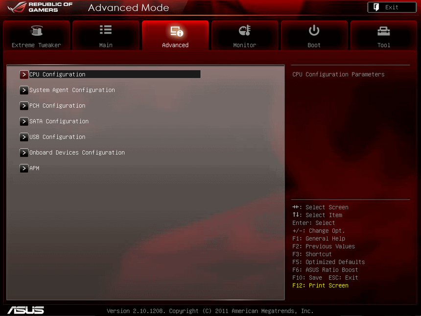 UEFI, меню Advanced