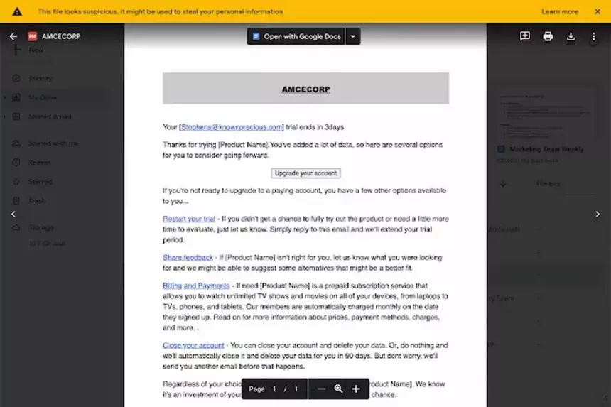 Документы Google начали предупреждать об опасных ссылках