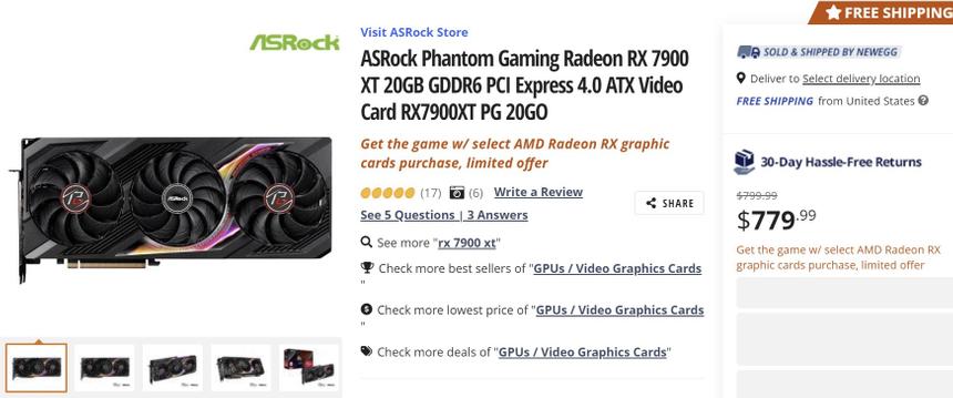 Одна из мощнейших видеокарт на рынке AMD RX 7900 упала в цене ниже 780 долларов в США