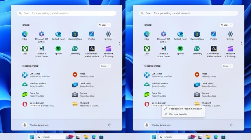 В Windows 11 все же начала показываться реклама в меню «Пуск»