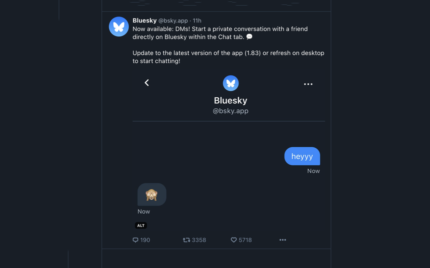 У соцсети Bluesky спустя три года после запуска появились «личные сообщения»