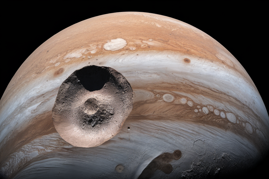 Древнее столкновение с астероидом раздробило Ганимед и сбило его с оси