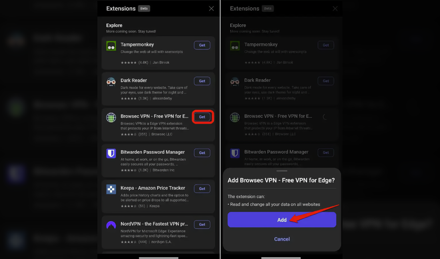 Расширения для браузера Microsoft Edge появились и на Android