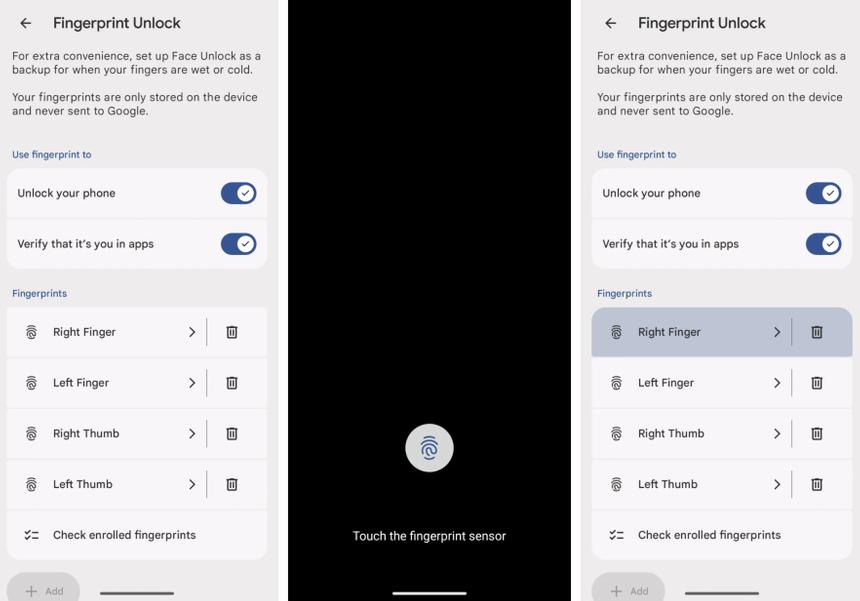 Android 16 предложит кнопку для проверки зарегистрированных отпечатков пальцев