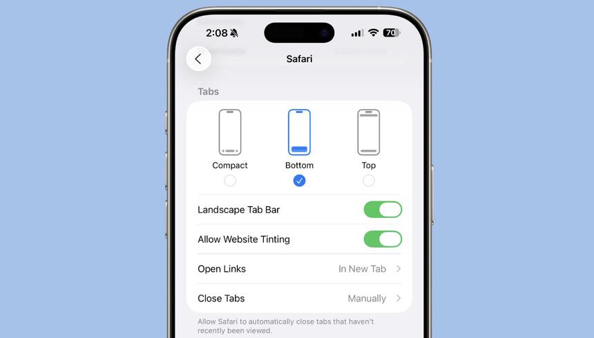 После критики Apple в iOS 26 появились различные варианты дизайна браузера Safari