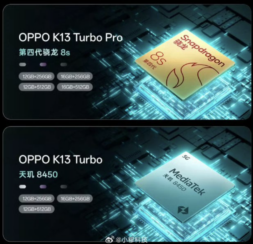 Смартфоны Oppo K13 Turbo и Turbo Pro будут отличаться процессорами