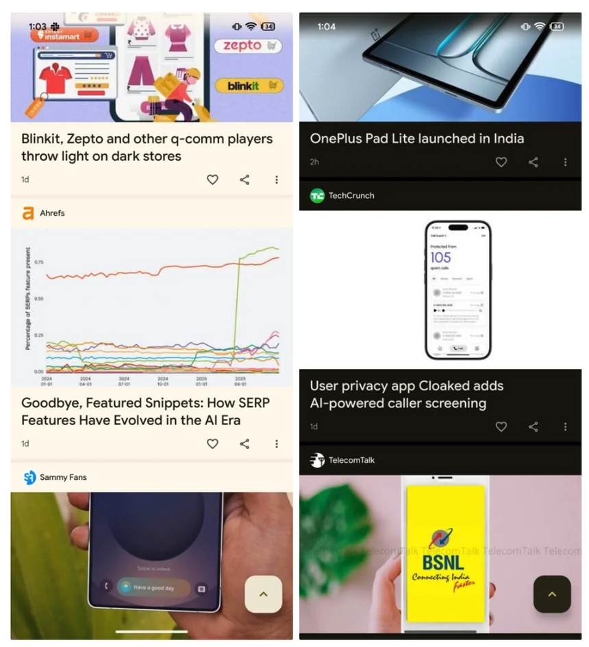 Google только сейчас добавила кнопку быстрой прокрутки в ленту Discover
