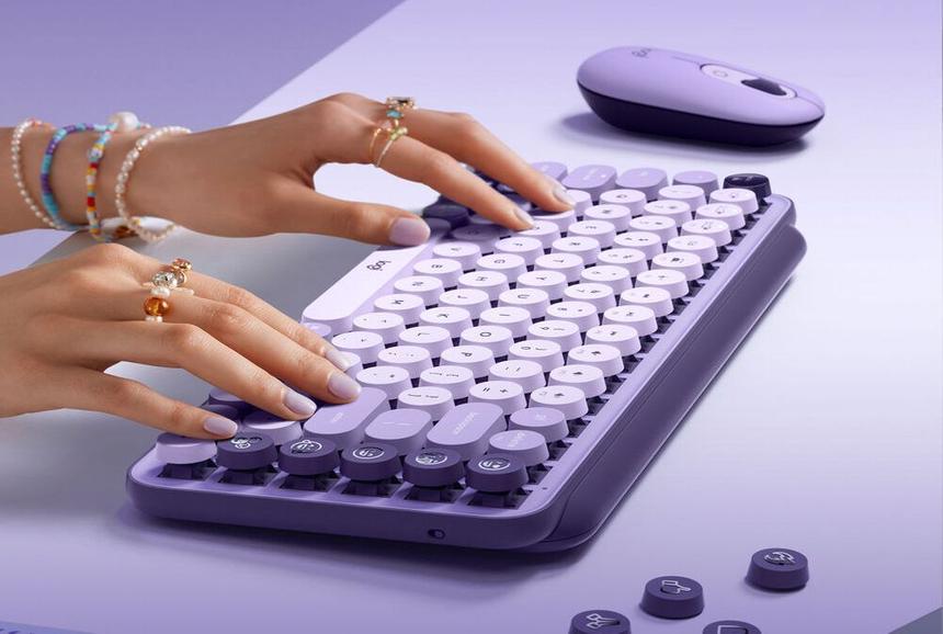 Logitech Pop Keys, механическая клавиатура лавандового цвета в ретро-дизайне