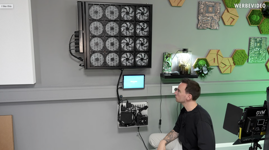 Ютубер собрал СЖО с 16 вентиляторами и 12-метровыми трубками за $2000