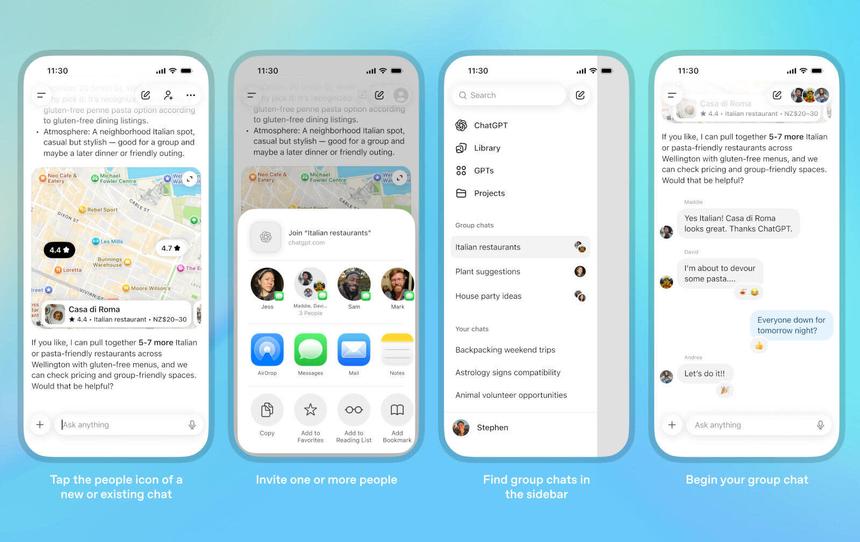 OpenAI начала тесты групповых чатов в ChatGPT