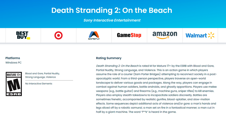 ПК‑версия Death Stranding 2 получила рейтинг ESRB — анонс ожидается уже в декабре