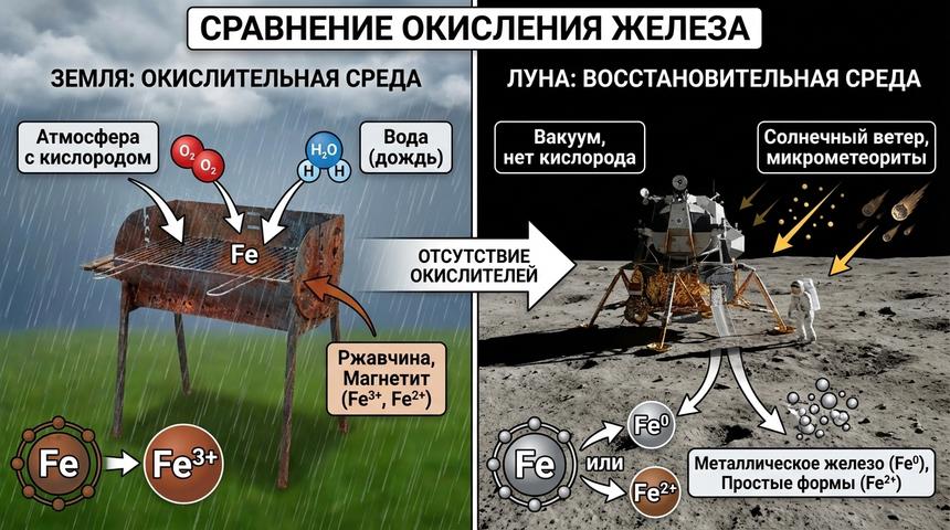 Ржавчина в вакууме. Учёные нашли на Луне то, чего там быть не может